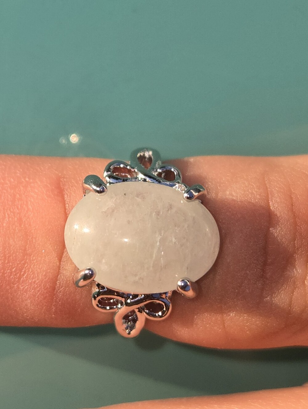 Stainless Steel Ring with Moonstone Labradorite Flower Design Size 5.5